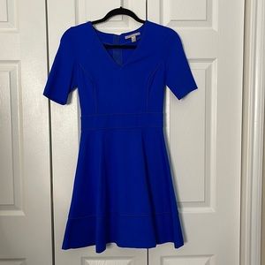 Blue A Line Dress. With trim detail